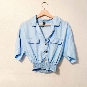 Zara Blue Crop Blouse, Small